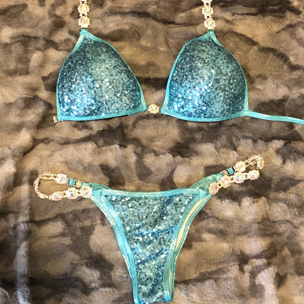 Muscle Dazzle Aqua Sequin competition bikini